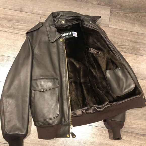 Schott NYC brown lined leather bomber jacket (size - Picture 3 of 3
